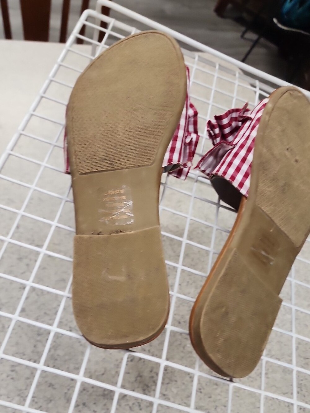 Women’s Red Gingham Ruffle Slide Sandals - Picture 5 of 6
